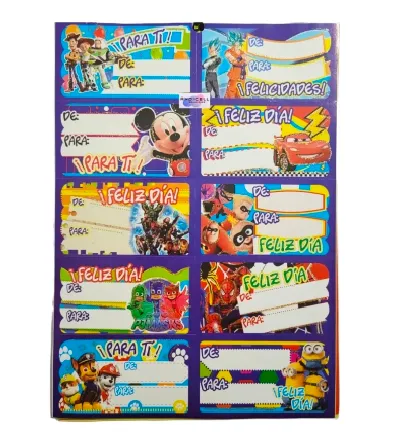 TARJETA ADHESIVA DE-PARA x 108