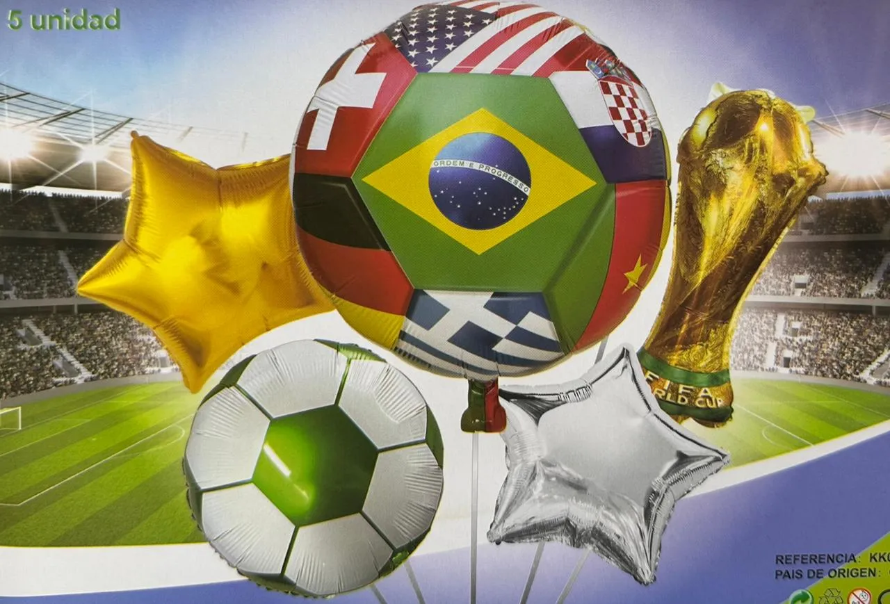 BOUQUET GLOBOS MUNDIAL X5 PIEZAS